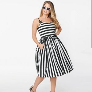 Hell Bunny Juno Dress Black and White Striped Halloween Dress Size Small UK10